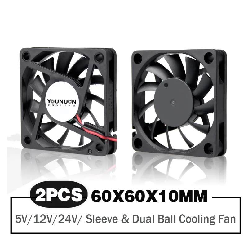 2 Pieces YOUNUON DC 5V/12V/24V Sleeve&Dual Ball Bearing 60mm 6cm 60x60x10mm Cooling Fan 6010 Brushless Cooling Cooler Fan - image 1