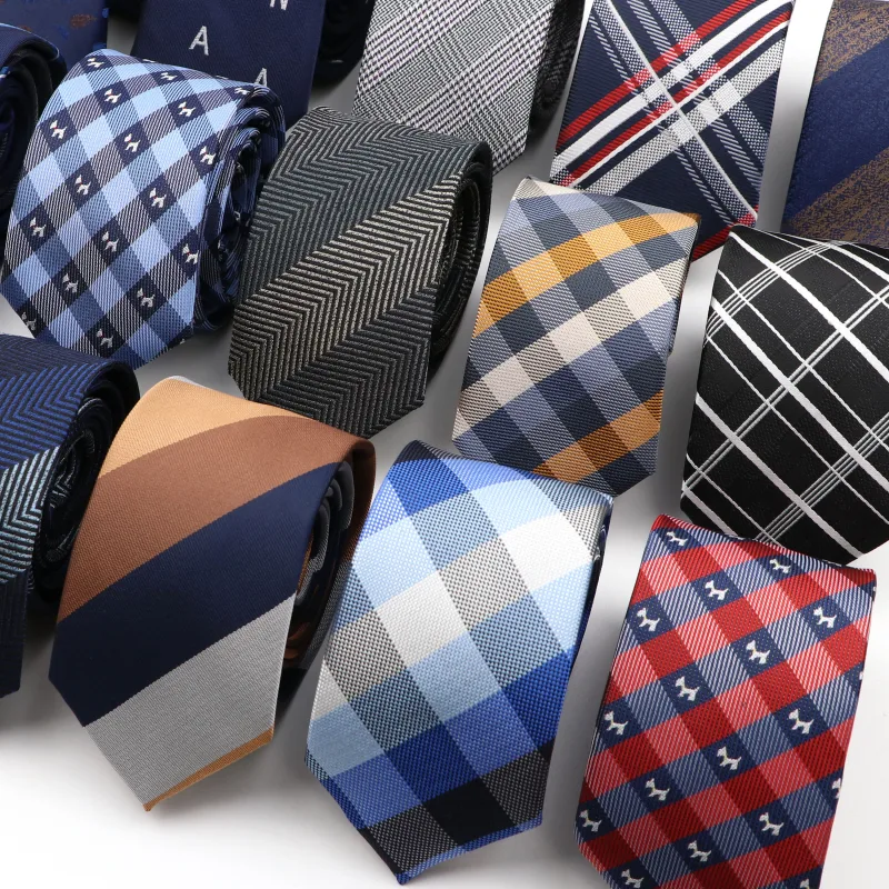 Fashion 6cm Narrow Polyester Necktie For Men Business Meeting Formal Jacquard Striped Plaid Skinny Tie Daily Wear Cravat