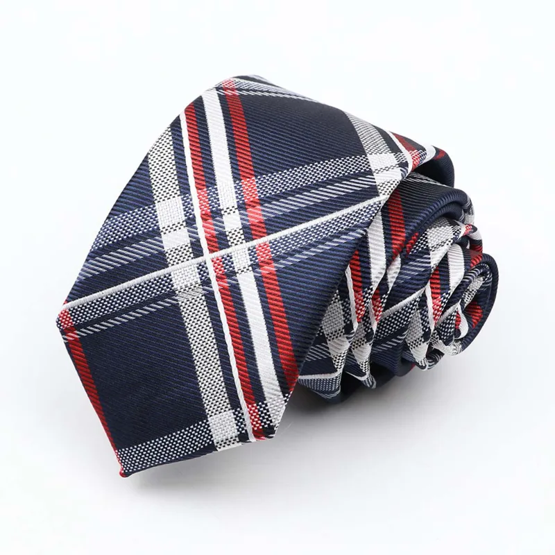 Fashion 6cm Narrow Polyester Necktie For Men Business Meeting Formal Jacquard Striped Plaid Skinny Tie Daily Wear Cravat