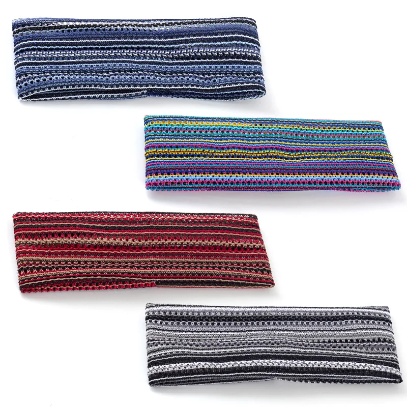 Geebro Vintage Multicolor Stripe Sports Hairband For Men Women Special Desgin Outdoor Headband Bohemia  Flat Headband El