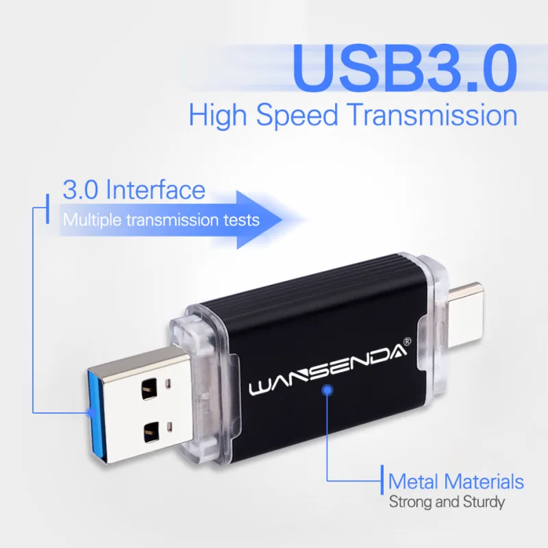 WANSENDA OTG Type-C USB 3.0 USB Flash drives 512GB 256GB 128GB 64GB 32GB 16GB Pen Drive for Android/PC/Mac Pendrive Memory Stick - image 3