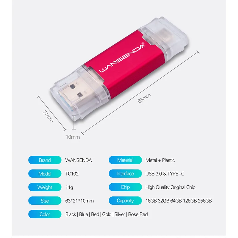 WANSENDA OTG Type-C USB 3.0 USB Flash drives 512GB 256GB 128GB 64GB 32GB 16GB Pen Drive for Android/PC/Mac Pendrive Memory Stick - image 5