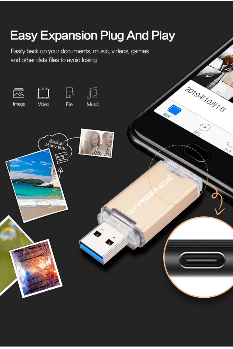 WANSENDA OTG Type-C USB 3.0 USB Flash drives 512GB 256GB 128GB 64GB 32GB 16GB Pen Drive for Android/PC/Mac Pendrive Memory Stick detail 6