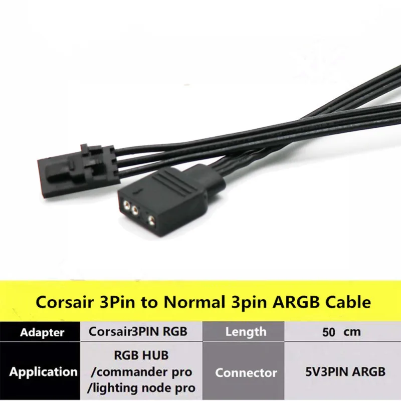 Corsair Fan RGB ARGB Adapter Cable HD LL120 140 QL 3Pin 4Pin Fan to 5V 3Pin RGB LED Cable 50cm - image 3