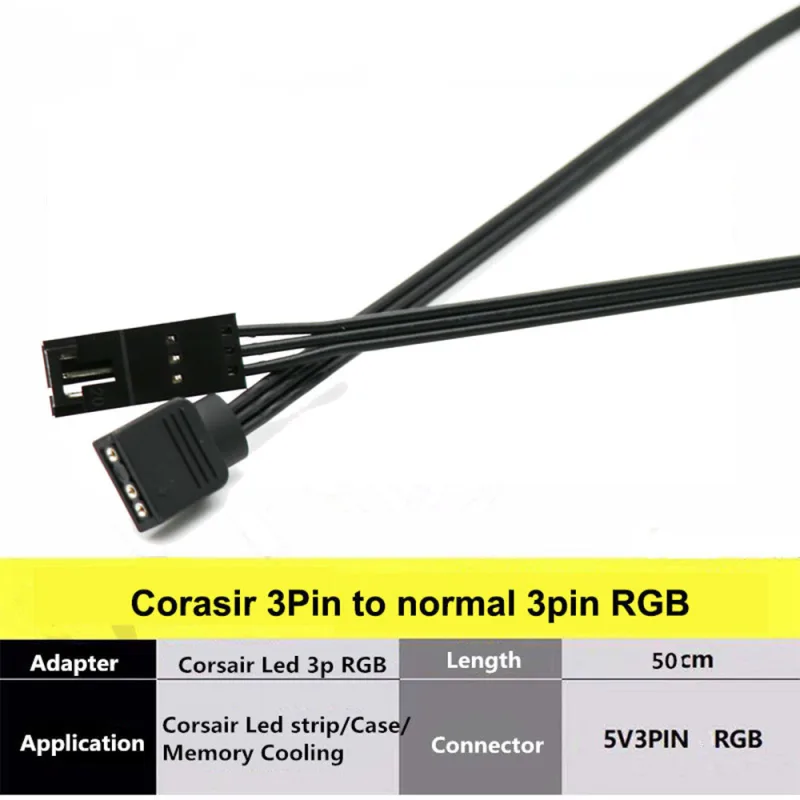 Corsair Fan RGB ARGB Adapter Cable HD LL120 140 QL 3Pin 4Pin Fan to 5V 3Pin RGB LED Cable 50cm - image 4