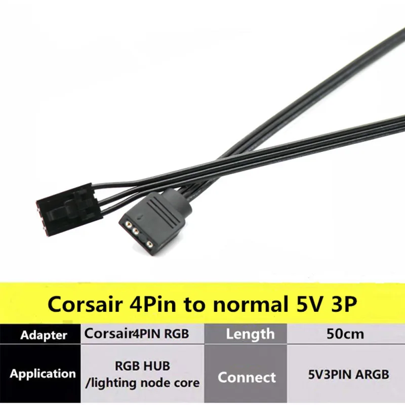 Corsair Fan RGB ARGB Adapter Cable HD LL120 140 QL 3Pin 4Pin Fan to 5V 3Pin RGB LED Cable 50cm detail 7