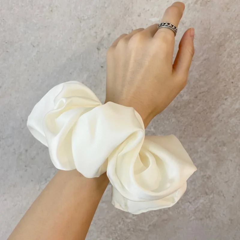 Fashion Oversized Silk Scrunchies for Women Korean Chiffon Elastic Hair Ties Ponytail Holder Headwear Chouchou Cheveux F