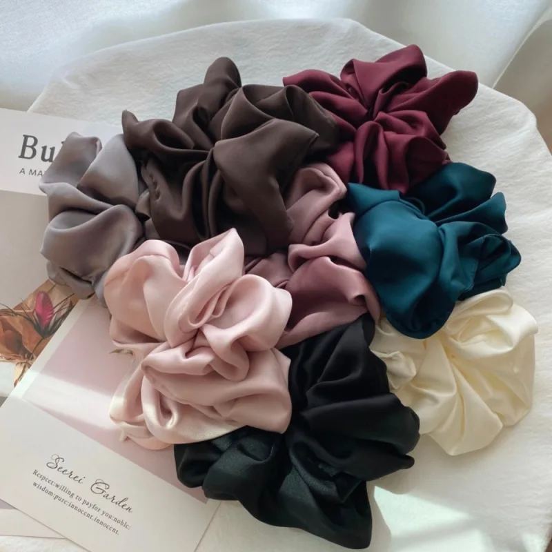 Fashion Oversized Silk Scrunchies for Women Korean Chiffon Elastic Hair Ties Ponytail Holder Headwear Chouchou Cheveux F