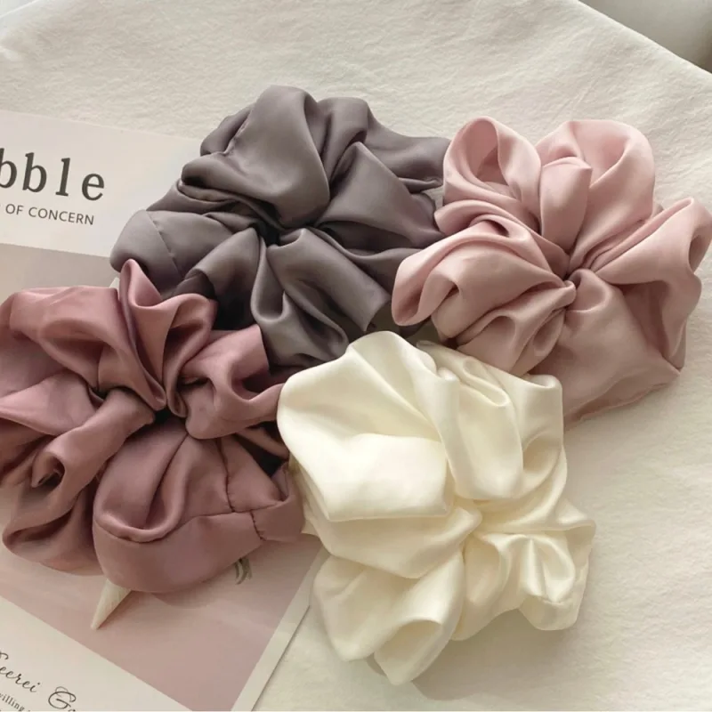 Fashion Oversized Silk Scrunchies for Women Korean Chiffon Elastic Hair Ties Ponytail Holder Headwear Chouchou Cheveux F