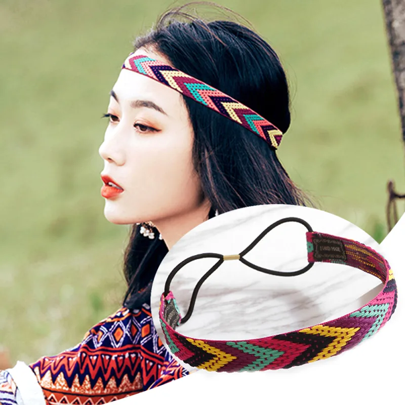 Boho Colourful Braided Headband Vintage Non-Slip Elastic Summer Beach