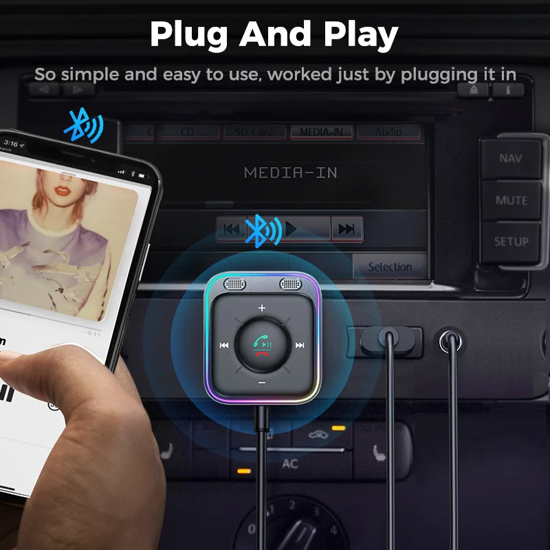 Joyroom Bluetooth 5.4 Car Adapter Enhanced Dual Mics ENC Noise Cancellation 3.5mm AUX Adapter Bluetooth Wireless Receive image 3