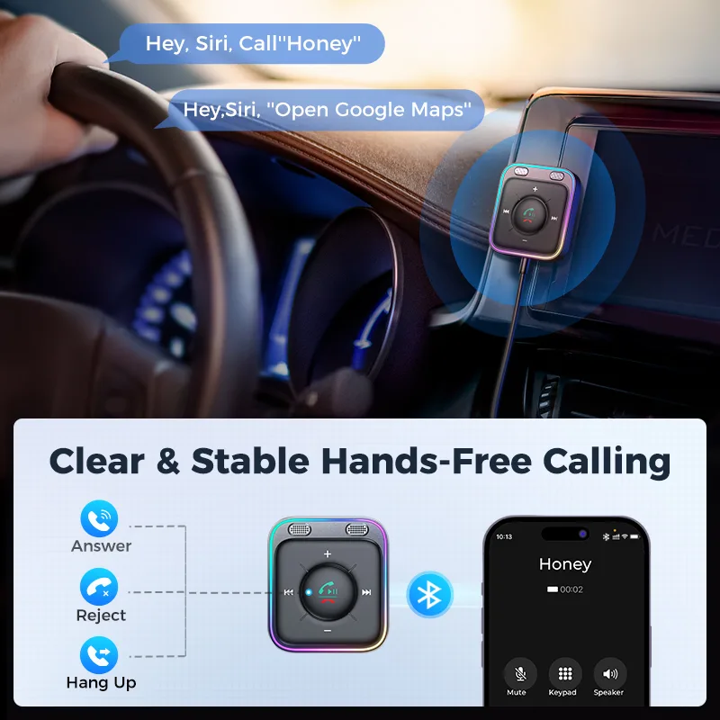 Joyroom Bluetooth 5.4 Car Adapter Enhanced Dual Mics ENC Noise Cancellation 3.5mm AUX Adapter Bluetooth Wireless Receive image 4