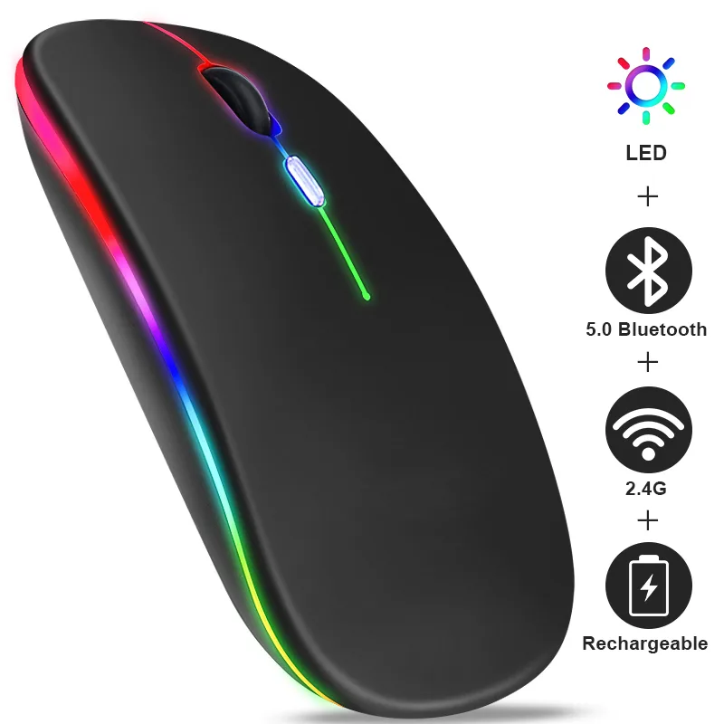Rechargeable Bluetooth Wireless Mouse with 2.4GHz USB RGB 1600DPI Mouse for Computer Laptop Tablet PC Macbook Gaming Mou image 1