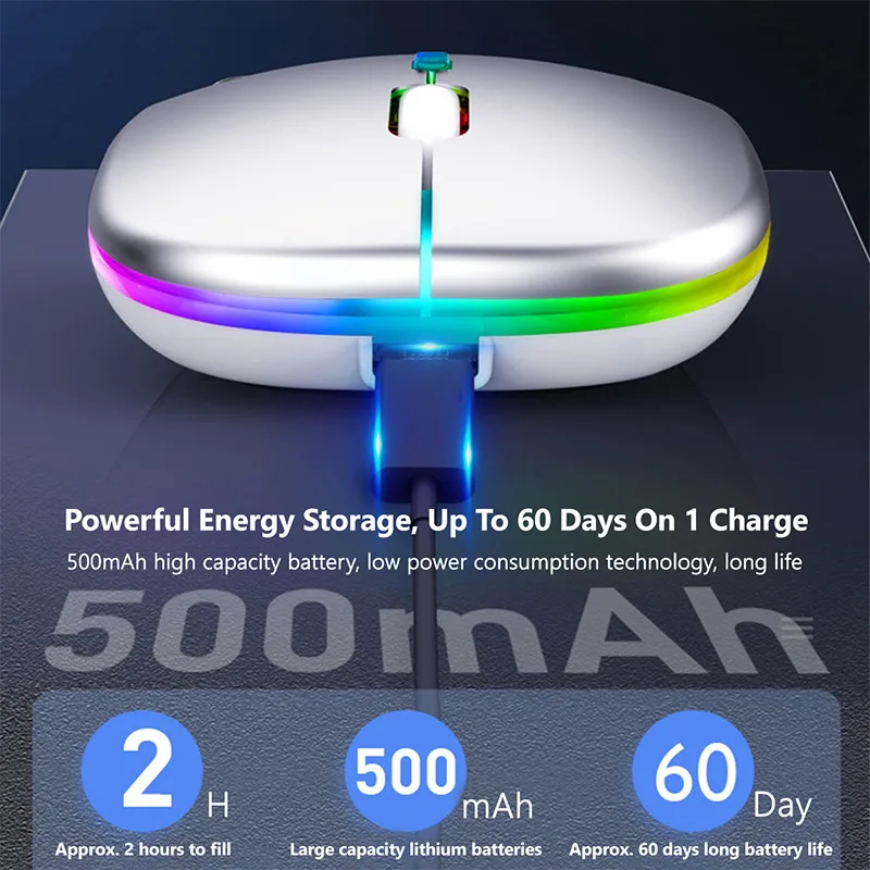 Rechargeable Bluetooth Wireless Mouse with 2.4GHz USB RGB 1600DPI Mouse for Computer Laptop Tablet PC Macbook Gaming Mou image 2
