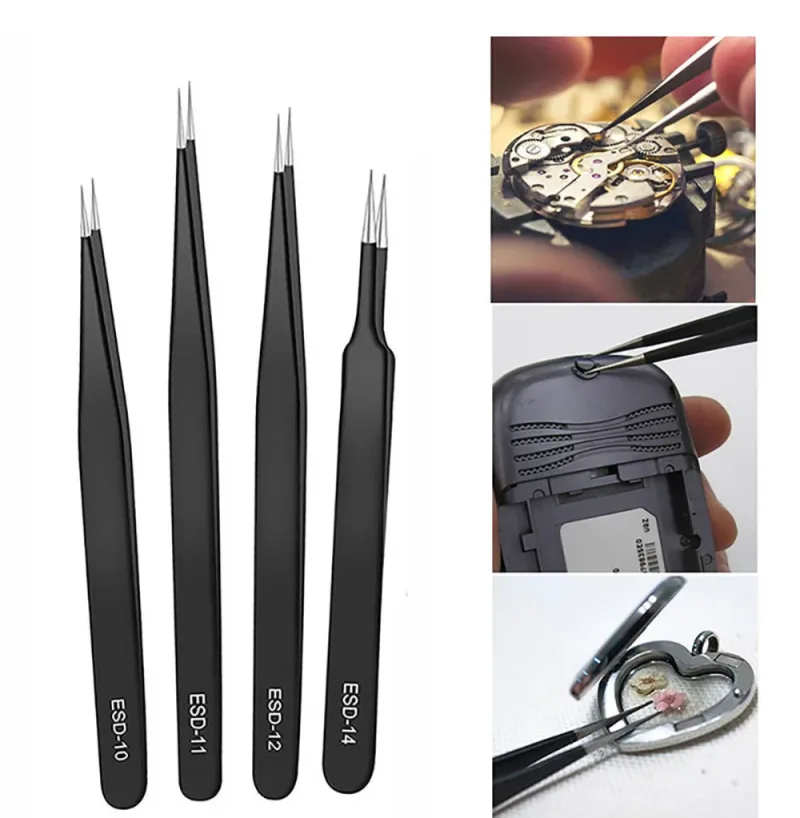 2/6pcs Precision Tweezers Set ESD Anti-Static Stainless Steel Tweezers Repair Tools for Electronics Repair Soldering Cra image 6