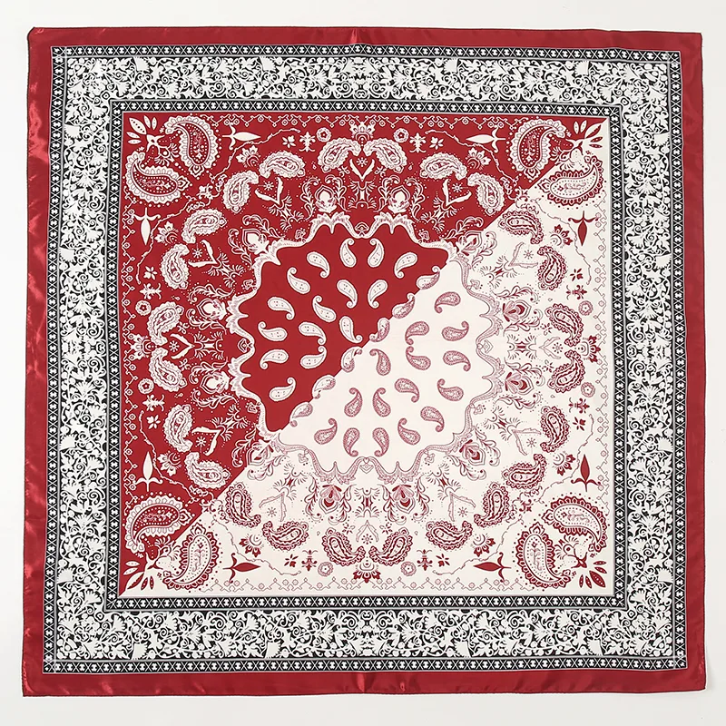 Satin Square Scarf Women Muslim Hijab Elegant 2025 Print Silk Neckerchief Shawl Wraps Headband Handle Hair Accessories B
