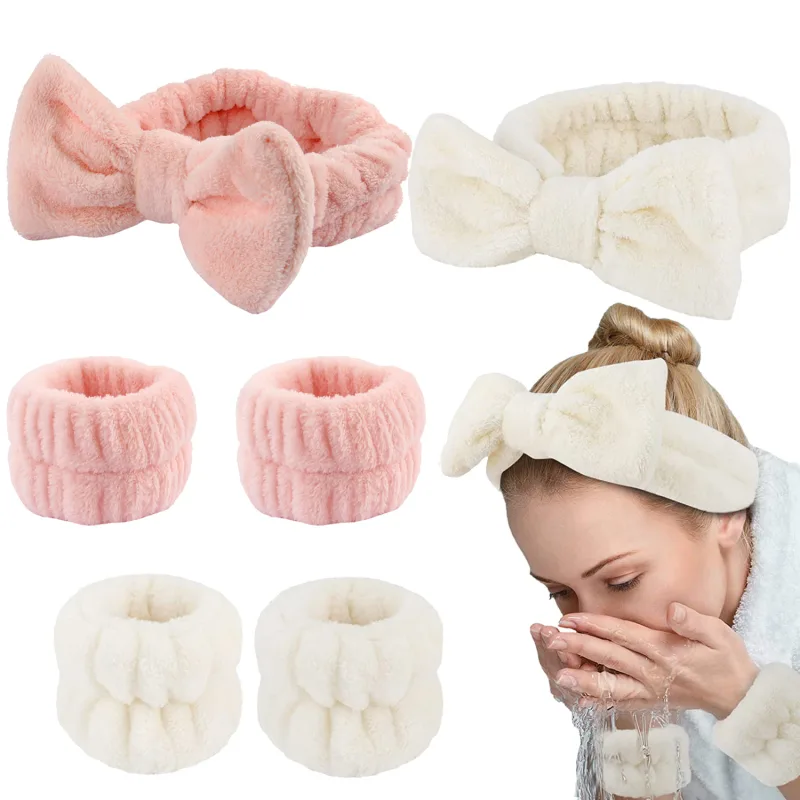 Wash Face Headbands For Women Coral Fleece Hair Bands Cuff Waterproof Bands Absorbent Wristbands Head Band Hair Accessor