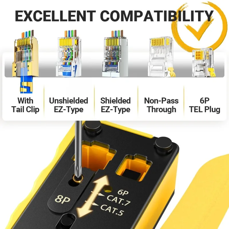 AMPCOM EZ-Type RJ45 Network Crimper - Crimp/Cut LAN CAT8/7/6A/6/5E (STP/UTP/With Tail Clip) & RJ11/12 TEL Modular Cable (AM-718) - image 4