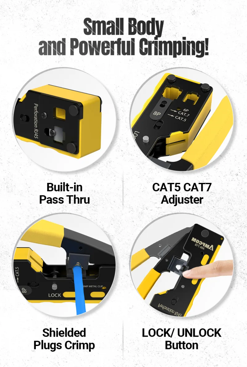 AMPCOM EZ-Type RJ45 Network Crimper - Crimp/Cut LAN CAT8/7/6A/6/5E (STP/UTP/With Tail Clip) & RJ11/12 TEL Modular Cable (AM-718) detail 3