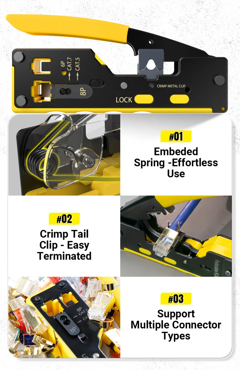 AMPCOM EZ-Type RJ45 Network Crimper - Crimp/Cut LAN CAT8/7/6A/6/5E (STP/UTP/With Tail Clip) & RJ11/12 TEL Modular Cable (AM-718) detail 4