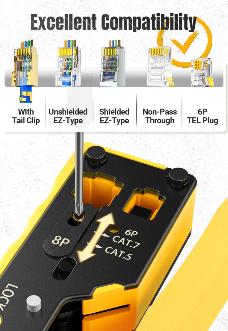 AMPCOM EZ-Type RJ45 Network Crimper - Crimp/Cut LAN CAT8/7/6A/6/5E (STP/UTP/With Tail Clip) & RJ11/12 TEL Modular Cable (AM-718) detail 8