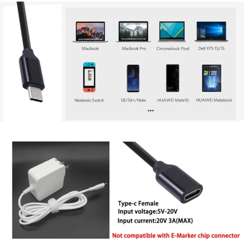 0.5/1/1.5 m 60W 3A Usb C Type-c Extension Cord Type-c Male to Female Extension Cable Gold-plated Extensor Charger Wire C image 6