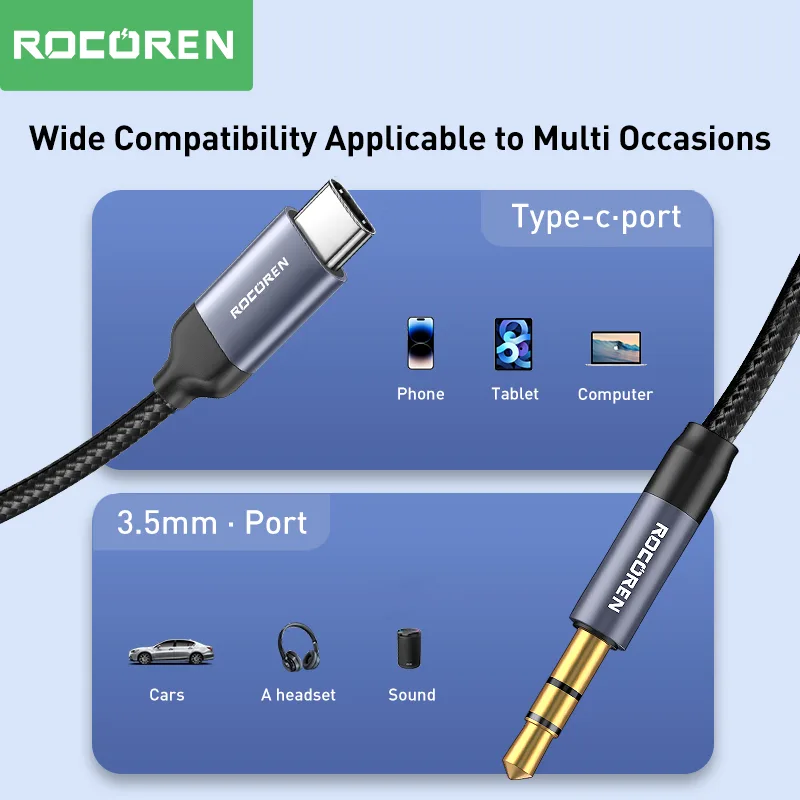 Rocoren USB Type C To 3.5mm Jack Aux Audio Cable Adapter Male To Male Headphone Plug Converter Wire For iPhone 15 Pro Ma image 4