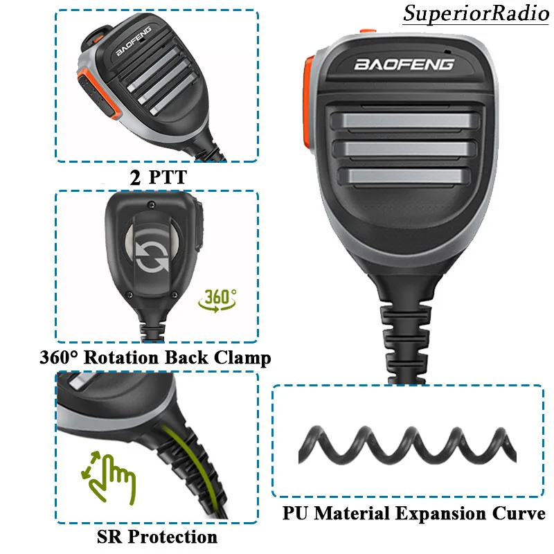 Baofeng Walkie Talkie Speaker Microphone Waterproof PTT Mic For UV-5R UV-16 UV-13 UV-21 UV17 Two Way Radio QuanSheng UV- image 5