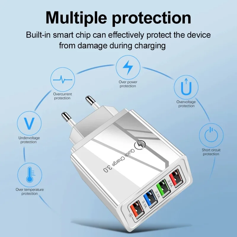 EU US Plug 3A USB Charger Multi Port 4 USB Quick Charge 3.0 For Phone Adapter Tablet Portable Wall Charger Fast Charger  image 2
