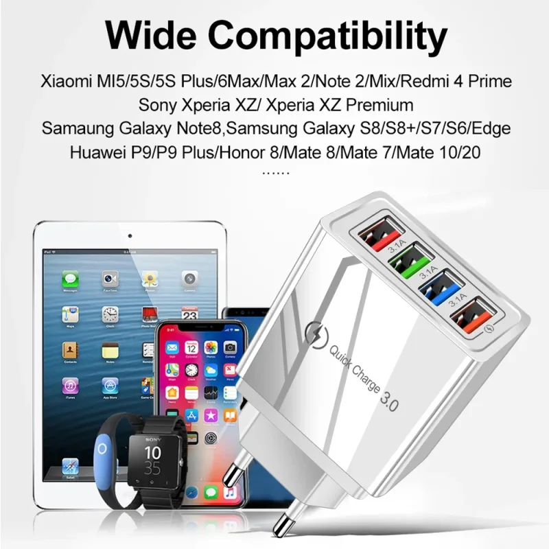 EU US Plug 3A USB Charger Multi Port 4 USB Quick Charge 3.0 For Phone Adapter Tablet Portable Wall Charger Fast Charger  image 4