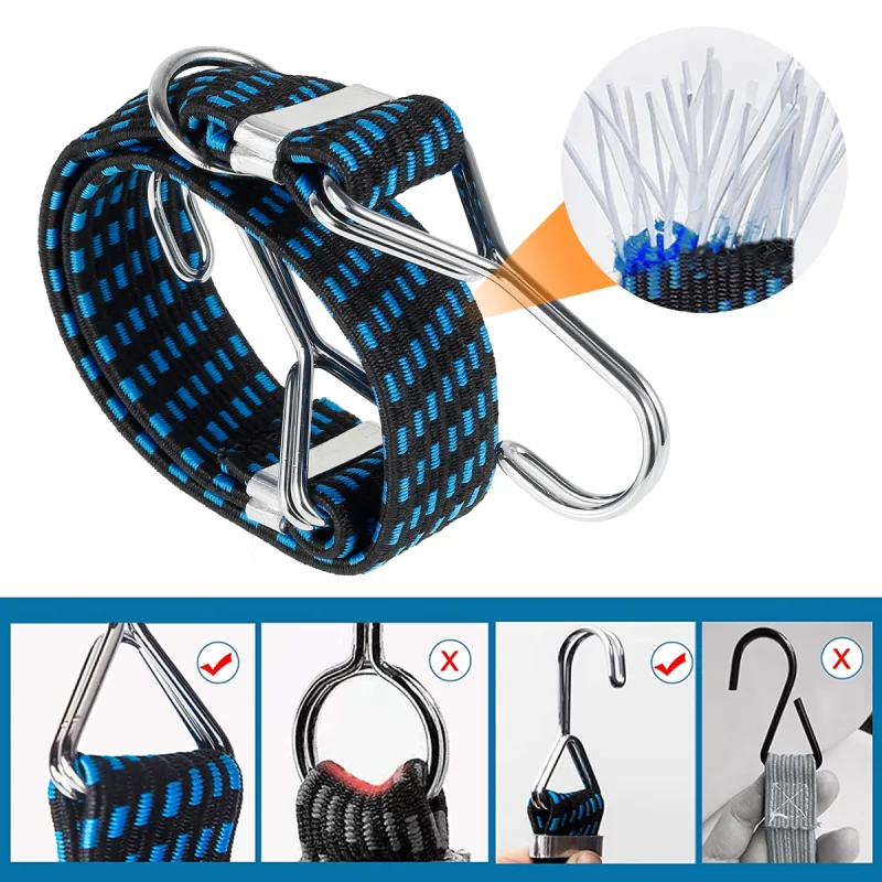 4Pcs Car Elastics Bungees Cords Luggage Rope Cord Hooks Bikes Wide Flat Rope Tie Luggage Roof Rack Strap Fixed Band Dropshipping detail 3