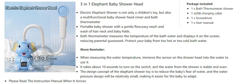 Baby Bath Toys Bath Shower with Shower Thermometer Electric Elephant Water Spray Water Toys for Kids Tathtub Toys for Toddlers detail 2