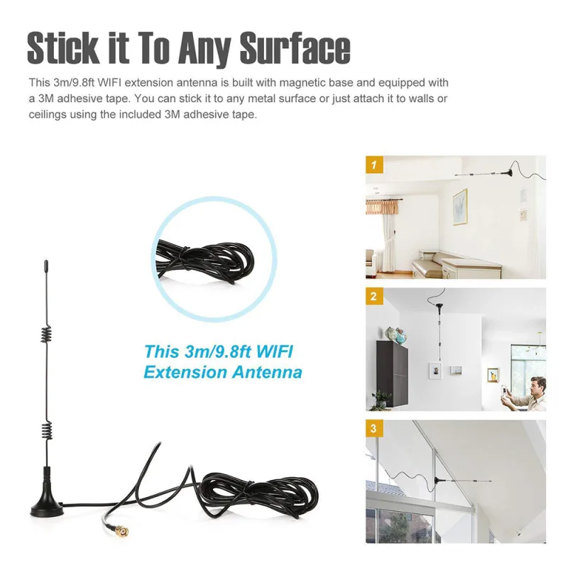 2.4G/5G Magnetic Base 12dBi Indoor External Antenna with RP-SMA Connector for  Wifi Router Modem Antenna GR174 3 Meter C image 6