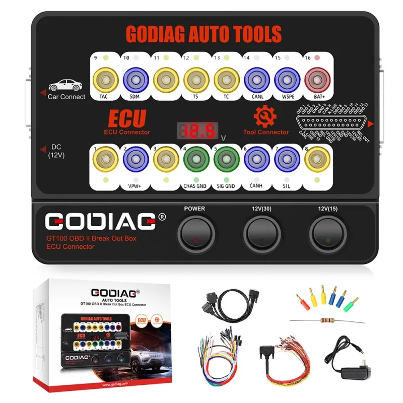 GODIAG GT100 AUTO TOOLS OBDII Break Out Box ECU Connector OBDII 16PIN Protocol Detector Breakout image 1