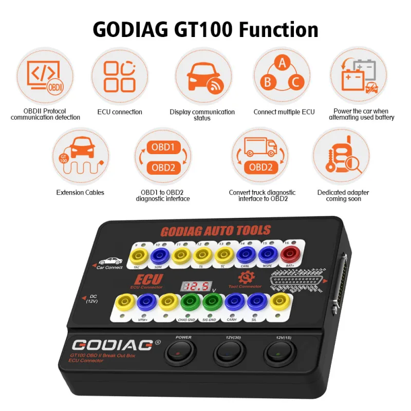 GODIAG GT100 AUTO TOOLS OBDII Break Out Box ECU Connector OBDII 16PIN Protocol Detector Breakout image 4