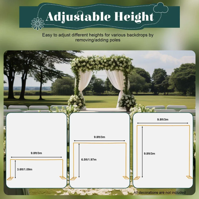 Metal Wedding Arch 3x3M Flower Frame Height Adjustable Square Backdrop Metal Balloon Arch Stand DIY Background Decoratio image 1