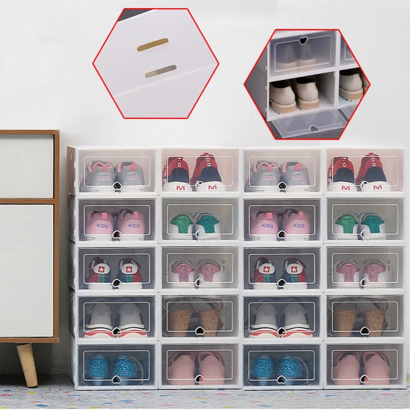 20x Stackable Foldable Plastic Shoe Boxes with Clear Lid image 1