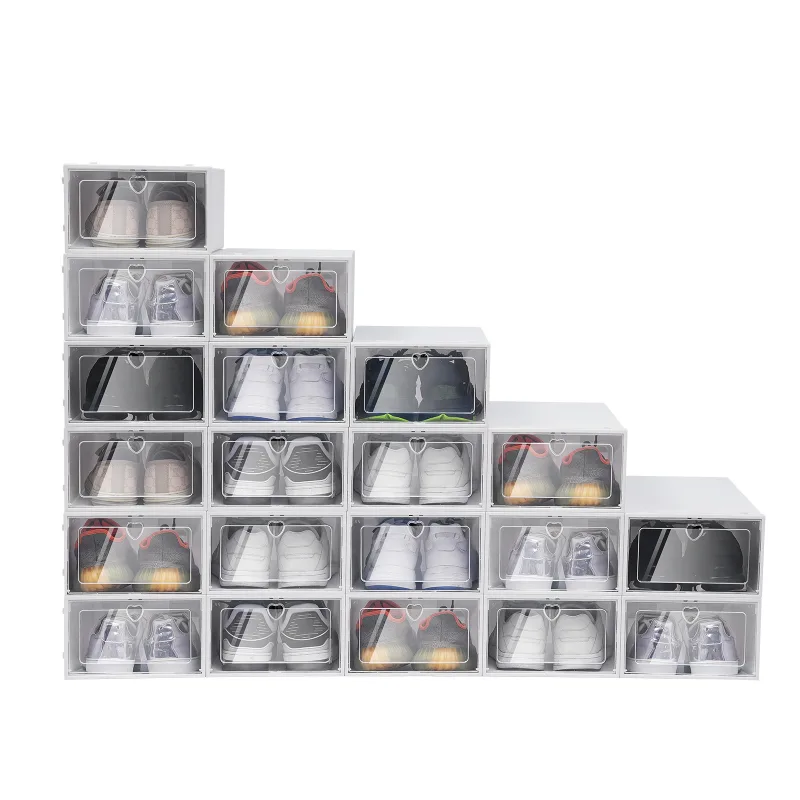20x Stackable Foldable Plastic Shoe Boxes with Clear Lid image 3