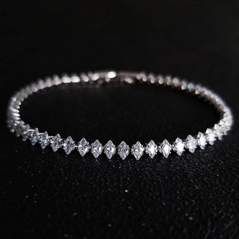 2024 New Marquise Oval Square Cut Luxury Silver Color on Hand Tennis Bracelet Bangle for Women Party Gift Jewelry S7062 image 1