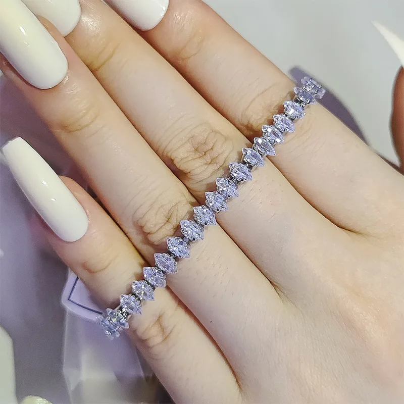 2024 New Marquise Oval Square Cut Luxury Silver Color on Hand Tennis Bracelet Bangle for Women Party Gift Jewelry S7062 image 4