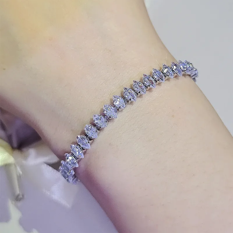 2024 New Marquise Oval Square Cut Luxury Silver Color on Hand Tennis Bracelet Bangle for Women Party Gift Jewelry S7062 image 5
