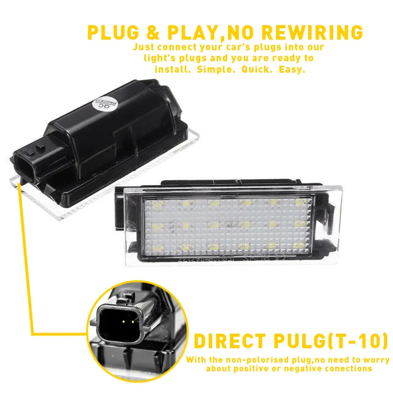 2Pcs LED Licence Number Plate Lights For Renault Clio Espace Duster Laguna Logan Master Megane Trafic Wind License Plate image 5