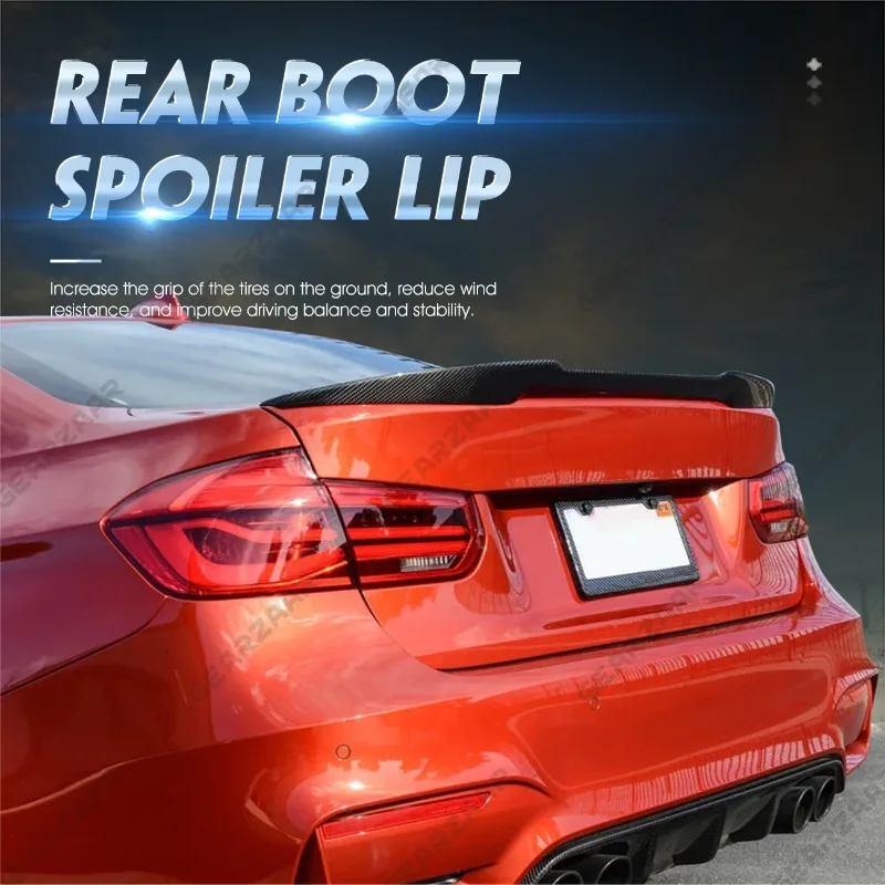 For BMW 3 Series F30 F35 & M3 F80 Carbon Fiber Look CS Style Boot Trunk Spoiler detail 1