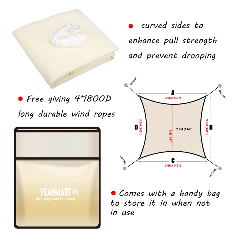 4m x 6m Beige Rectangle Sun Shade Sail UV Block image 5