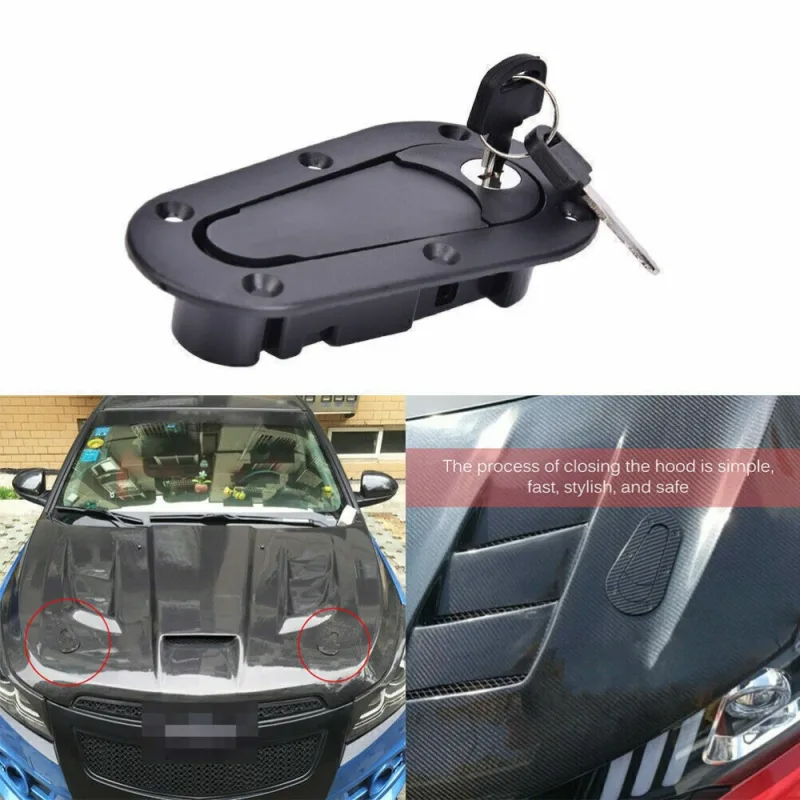 Black Universal Quick Release Bonnet Latch Catches Plus Flush w/Locking Pins GB image 6