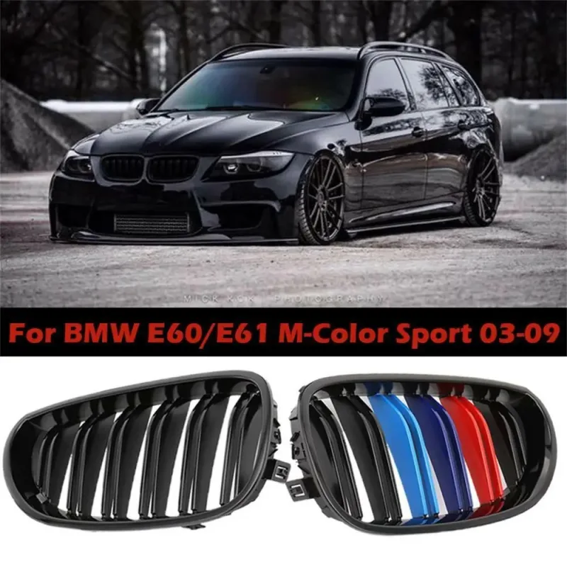 M Color Front Sport Wide Kidney Grille Grill For 03-10 BMW E60 E61 M5 5 Series image 2