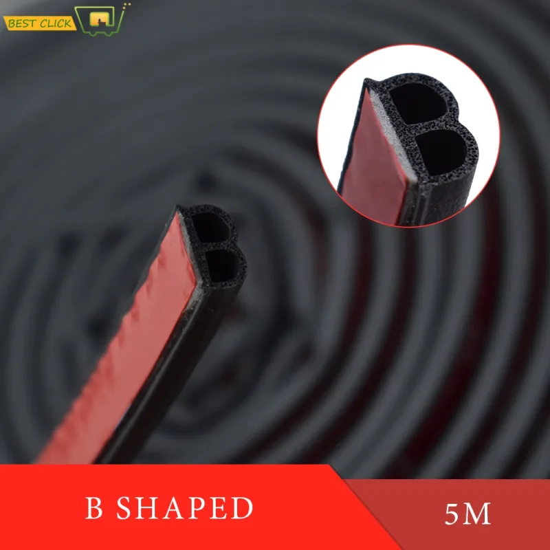 5M Car Door B-Shape Seal Strip Sticker Trunk Engine Cover Window Edge Trim Moulding Insulation Rubber Weatherstrip Hollo image 1