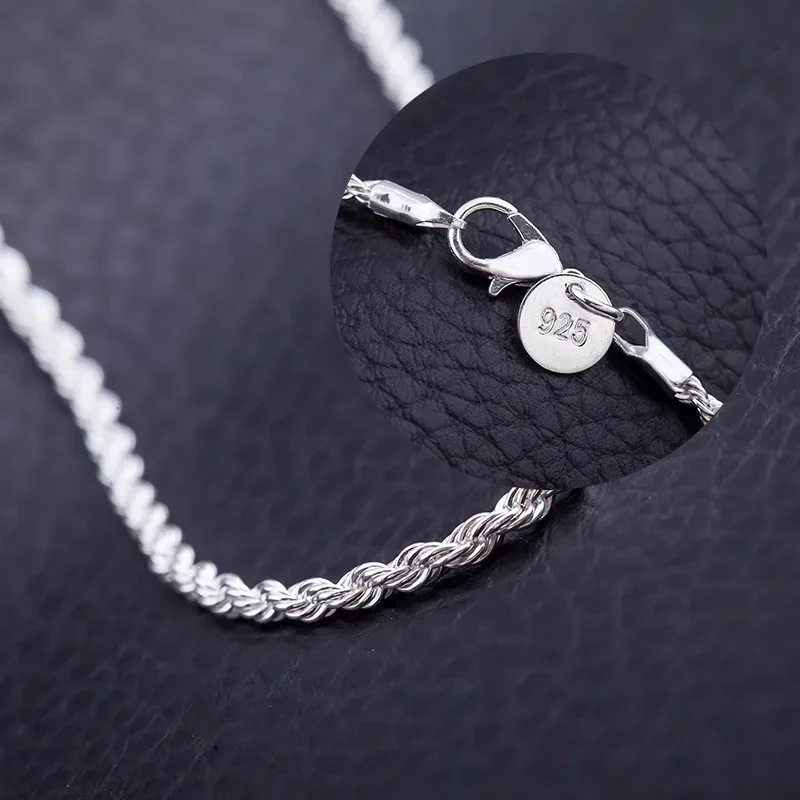 Hot Charms Fine 4MM Rope Chain 925 Sterling Silver Necklaces for Woman Men Classic Fashion Jewelry Wedding Party Holiday image 3