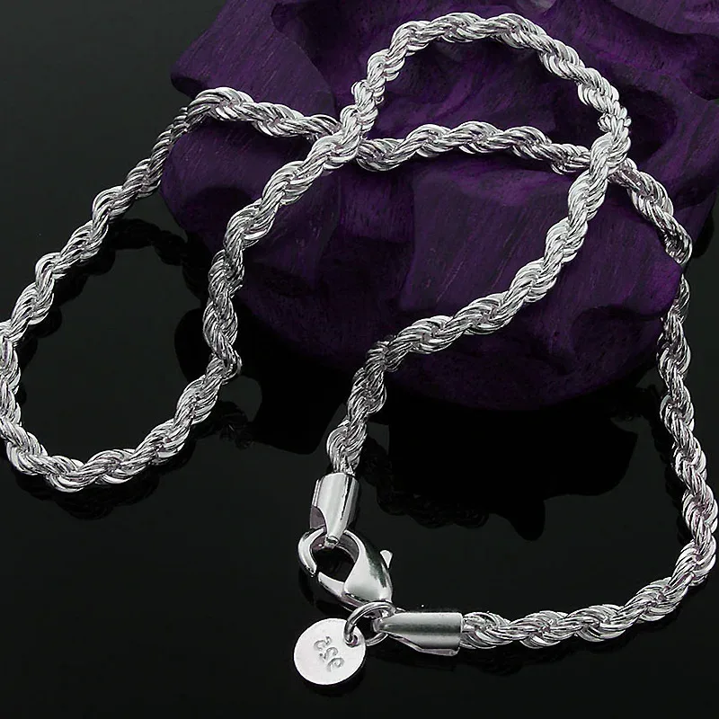 Hot Charms Fine 4MM Rope Chain 925 Sterling Silver Necklaces for Woman Men Classic Fashion Jewelry Wedding Party Holiday image 4