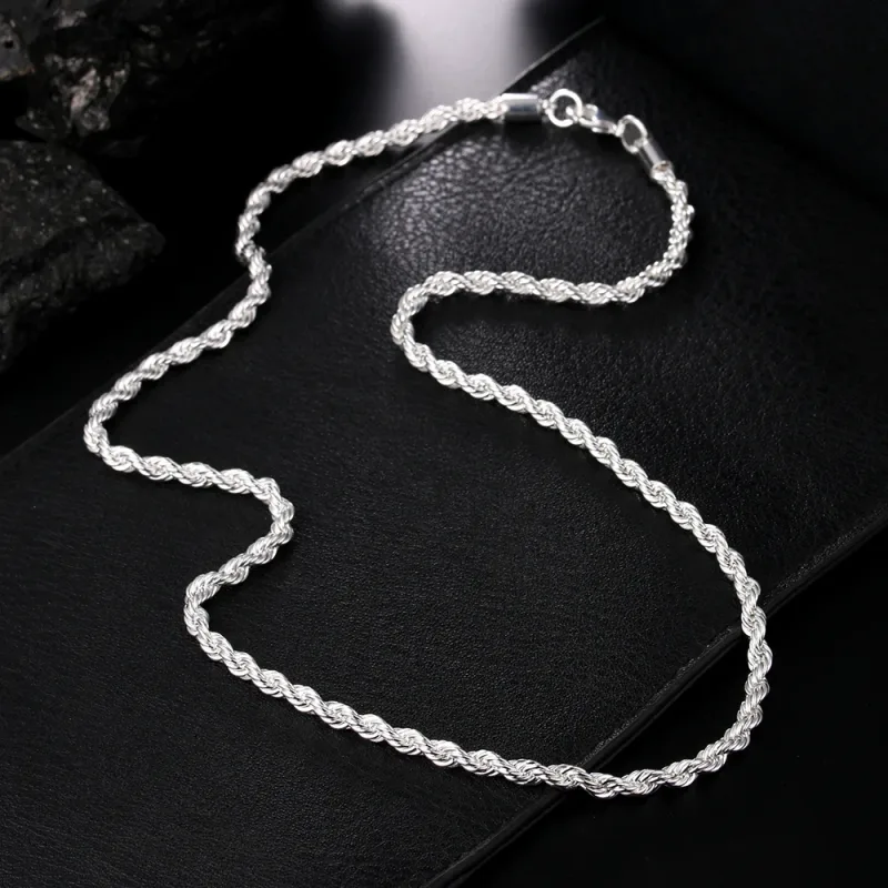 Hot Charms Fine 4MM Rope Chain 925 Sterling Silver Necklaces for Woman Men Classic Fashion Jewelry Wedding Party Holiday image 5